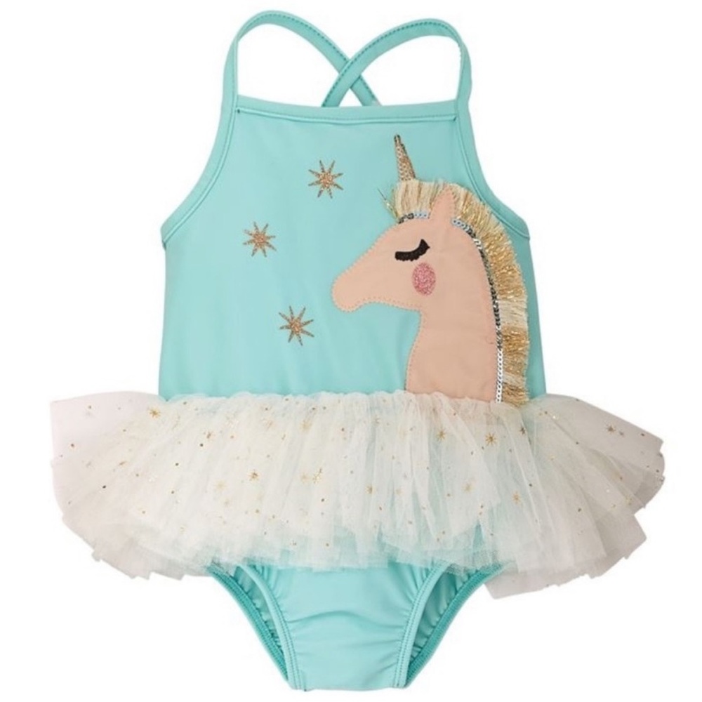 3-6M | New mint unicorn tutu glitter swimsuit